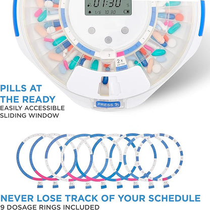 Live Fine Smart WiFi Automatic Pill Dispenser Clear Lid | 28-Day Medication Organizer Up to 9 Doses Per Day for Care Monitoring with Lock Key, Light/Sound Alarms for Prescriptions & Vitamins