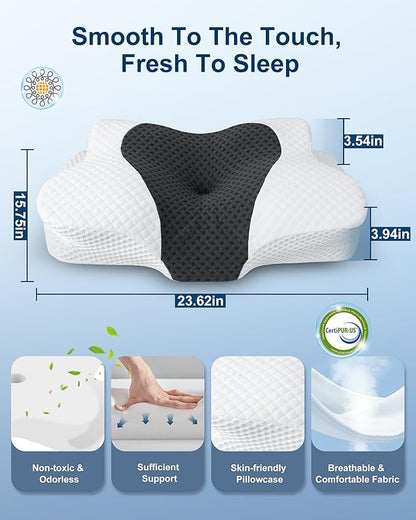 HOMCA Cervical Neck Pillow for Neck Pain Relief, Ergonomic Orthopedic Neck Pillows for Sleeping, Memory Foam Neck Pillow for Back Stomach Side Sleepers with Breathable Pillowcase