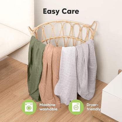 4-Pack Muslin Swaddle Blankets for Boys, Girls - Organic Baby Swaddles for Newborns, Soft & Breathable Receiving Baby Blankets for Girl, Boy, Neutral, Newborn Essentials Gift (Pine)