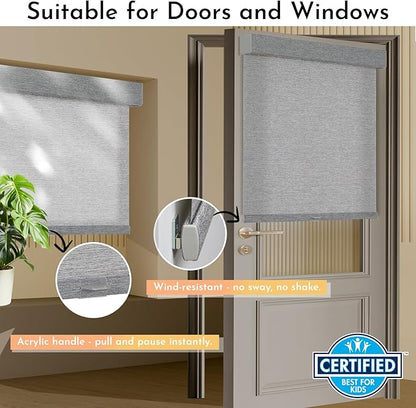 Persilux Light Filtering Roller Shades for Window Blinds,Cordless,Linen Fabric,Thermal Insulated Fabric UV Protection Shades for Home,Office,Bedroom,Door,Light Filtering-Grey,34" W X 64" H