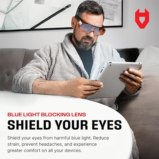 NoCry Blue Light Blocking Safety Glasses Over Eyeglasses with 100% UV Protection — UV Light Protection with Anti-Fog & Anti-Scratch Lenses; ANSI Z87.1 Certified — Adjustable Temples with Anti-Slip Tip