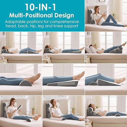 4Pcs Wedge Pillow Set for After Surgery,Acid Reflux Relief, Adjustable Bed Wedge Pillows for Sleeping,Anti Snore, Memory Foam Triangle Pillow for Back&Neck&Shoulder Pain Relief, White&Grey