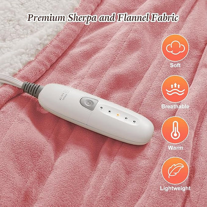 Pink Heated Blanket Full Size Electric Blanket for Bed - 72''x84'' Fast Heating Blanket with 5 Heat Settings & 10 Hours Auto-Off, Washable Lap Heated Blanket for Office, Best Grandma Birthday Gifts