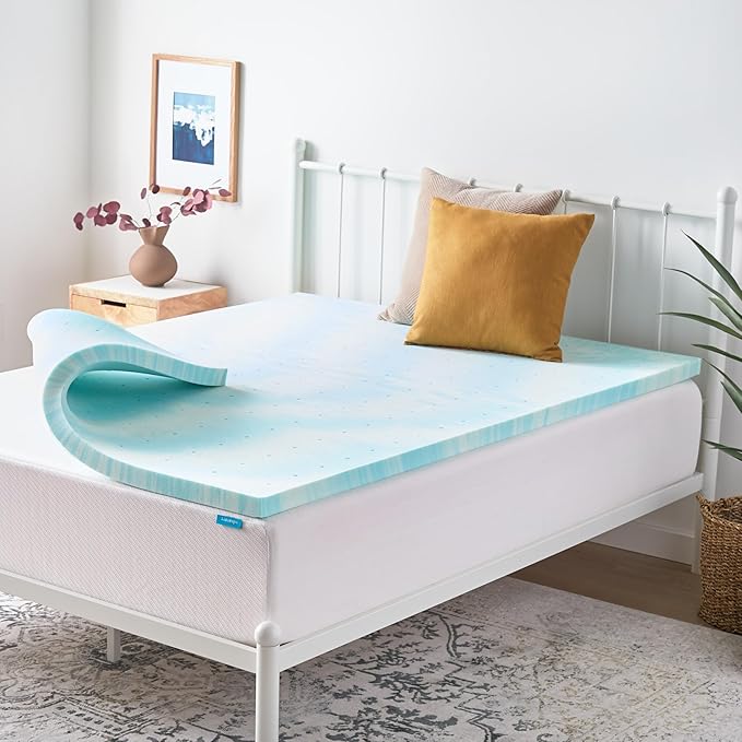 Linenspa 2 Inch Swirl Gel Memory Foam Mattress Topper, Queen Size – Cooling Gel Infused, Ventilation Holes – Pressure Relieving Bed Topper – CertiPUR Certified