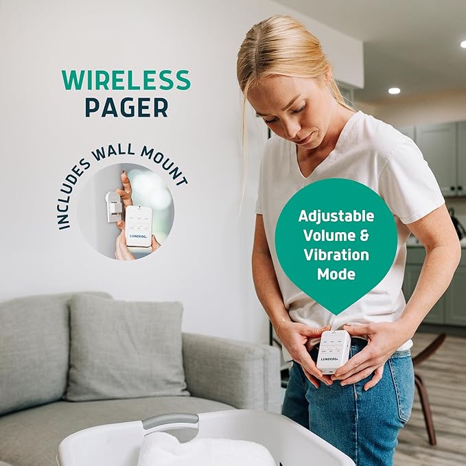 Lunderg Under Mattress Bed Alarm System with Call Button, Wireless Bed Sensor Pad (10" x 30") & Pager - Bed Alarms and Fall Prevention for Elderly