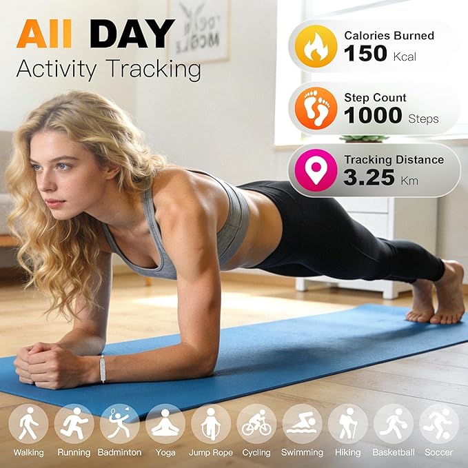 Smart Bracelet for Women, Health Activity Fitness Trackers, 24/7 Heart Rate, HRV, Blood Oxygen & Stress Monitor, 24H Sleep Tracker, Free APP for iOS & Android, Silver