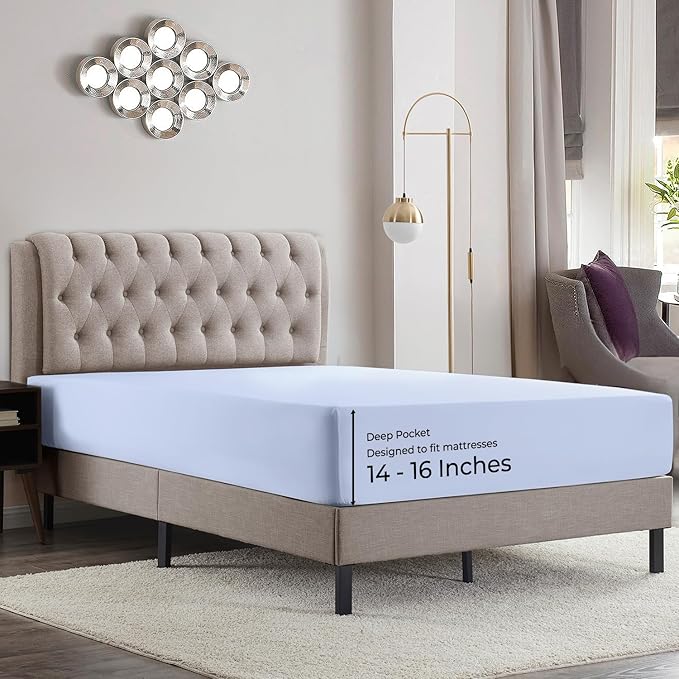 Empyrean King Fitted Sheet - Deep Pocket, Fits 14-16 Inch Mattress, Ultra Soft Microfiber, Fade & Wrinkle Resistant, Shrinkproof, Durable Sheet, Ice Blue