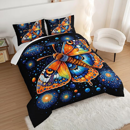 Gothic Butterfly Bedding Set Twin Size,Colorful Granular Ball Printed Bedding Comforter Sets,Insect Themed Comforter Set for Kids Girls Boys,Aesthetic Bedding Sets with 2 Pillowcases.
