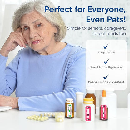 PillSavvy™ Daily Pill Tracker – Non-Digital, Reusable Medication Reminder for Bottles & Organizers – Easy to Use, Curved Back – Track Prescriptions, Vitamins, Supplements & Pet Meds (White, 5 Pack)