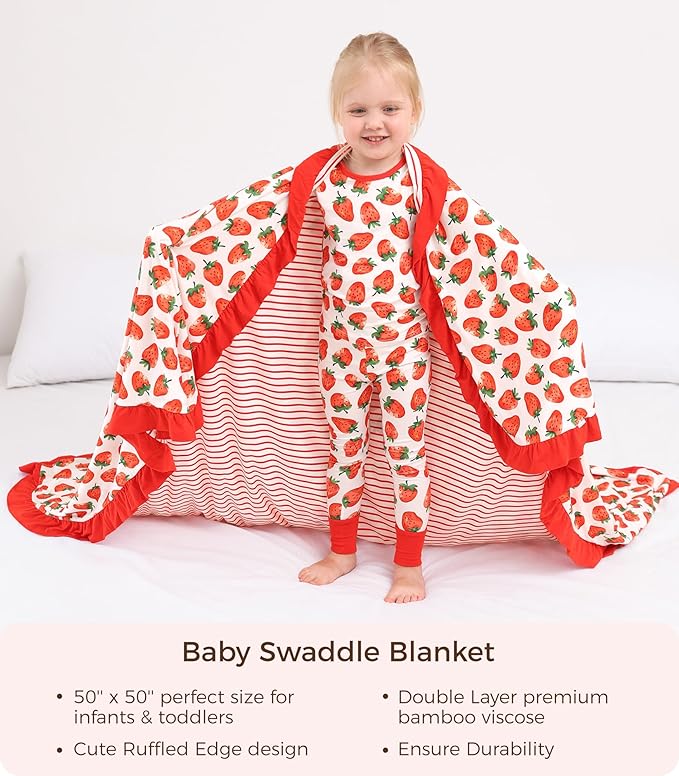 Premium Baby Blankets, Soft Viscose from Bamboo Blanket for Girls, Nursery Crib Bedding Quilt for Newborn and Toddler, Ruffle Blanket Cooling for Hot Sleepers, 50''x50'' Strawberry