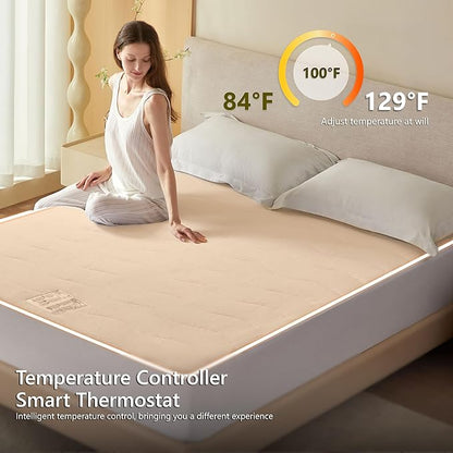 Heated Quilted Wave Mattress Pad,Full Size,Soft Bed Warmer,10 Heat Settings,1-12 Hours Auto-Off,Fast Heating,ETL Certified,Machine Washable,Fit Up to 18" Deep Pocket,54"x75"