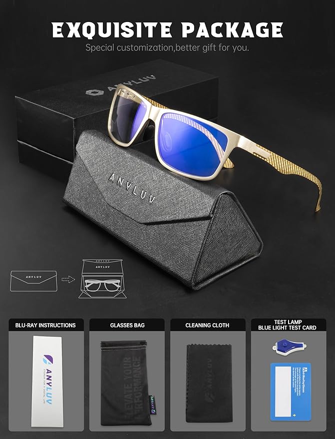 ANYLUV Blue Light Blocking Glasses Men Computer Gaming Glasses Lightweight Al-Mg Metal Anti Eyestrain Eye Protection