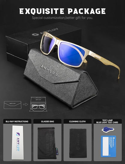ANYLUV Blue Light Blocking Glasses Men Computer Gaming Glasses Lightweight Al-Mg Metal Anti Eyestrain Eye Protection