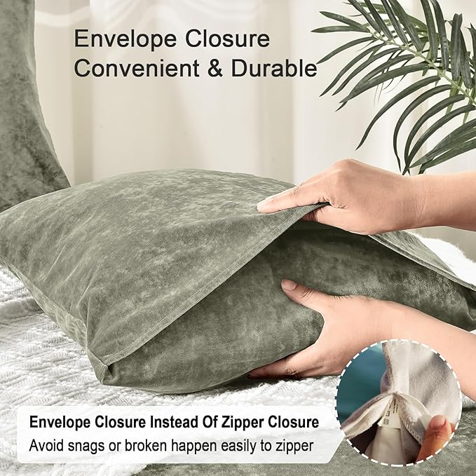 PHF Truly Velvet Pillowcases Standard Size, No Insert, 2 Pack Ultra Soft Breathable Pillow Shams Covers with Envelope Closure, 20" X 26" Luxury Cozy Warm Fuzzy Flannel, Vetiver