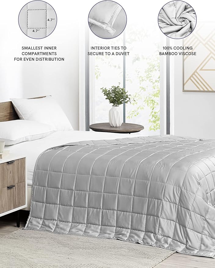 YnM Cooling Weighted Blanket — 100% Cooling Oeko-Tex Certified Material with Premium Glass Beads (Light Grey, 48''x72'' 20lbs), Suit for One Person(~190lb) Use on Twin/Full Bed