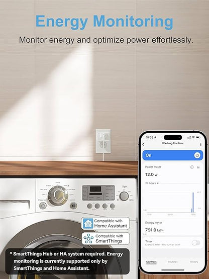 EIGHTREE Zigbee Smart Plug 15A, Energy Monitoring, 𝗭𝗶𝗴𝗯𝗲𝗲 𝗛𝘂𝗯 Required, ETL Certified, Smart Plugs That Compatible with Alexa & Home Assistant & SmartThings, 1 Pack