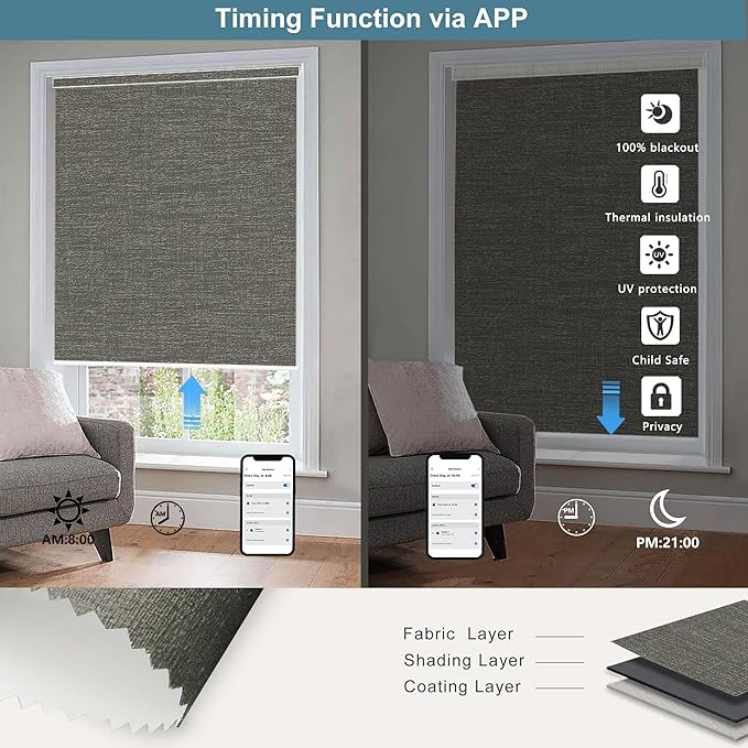 Bringnox Motorized Blinds with Remote,100% Blackout Smart Roller Blinds Compatible with Apple Homekit Google Home and Alexa Via HUB,and Customized (Crimp Toffee-23)