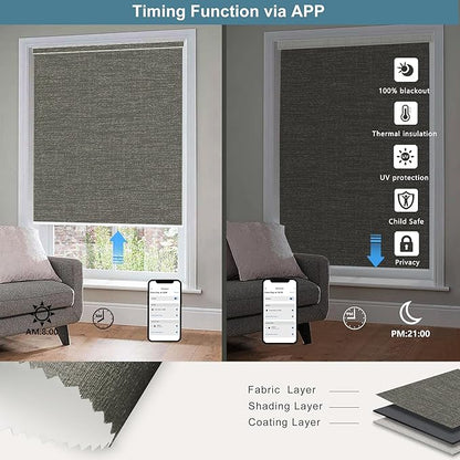 Bringnox Motorized Blinds with Remote,100% Blackout Smart Roller Blinds Compatible with Apple Homekit Google Home and Alexa Via HUB,and Customized (Crimp Toffee-23)