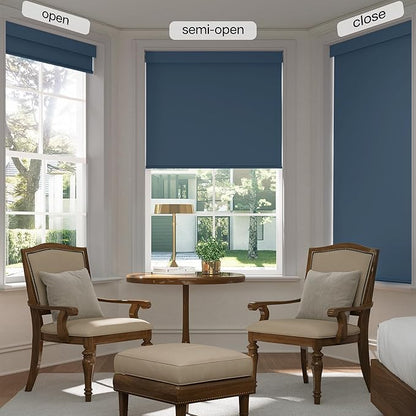 LazBlinds No Drill Blinds for Indoor Windows, Blackout Roller Shades, Cordless Window Blackout Blinds, Thermal Insulated Fabric UV Protection for Home and Office, 24" W x 48" H, Navy Blue