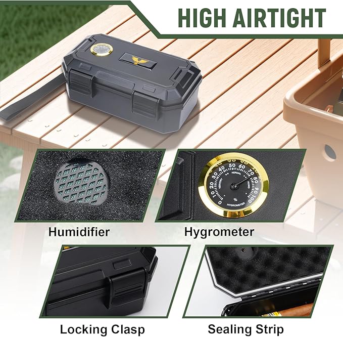 Bald Eagle Travel Cigar Case, Humidor Box with Ash Tray, Portable Case with Humidifier Hygrometer, Highly Airtight, Hold 10 Cigars