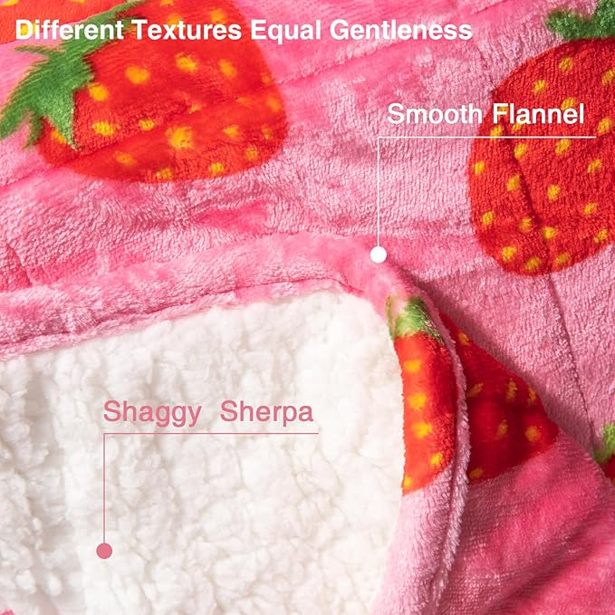 Aemicion Weighted Blanket Queen Size 15 Pounds 60"x80",Soft Fluffy Fleece Sherpa Weighted Blankets for Adults,Cute Pink Strawberry Heavy Blanket Weighted as Gift Ideas for Women Teen Girls