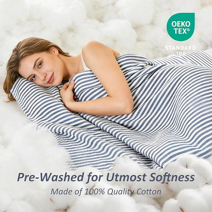 EMME Cotton Muslin Twin XL Blanket Breathable Gauze Soft Lightweight Adults Gifts for Women (Striped Navy, 66"x90")