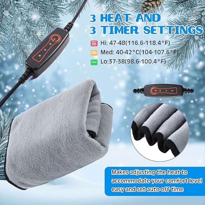 Tuanse 2 Pcs USB Heated Blanket 25"x35" Small Portable 5v 3 Setting Electric Blanket with Timer and Temperature Controller Winter Wearable Recharge Throw for Travel Home(Gray)