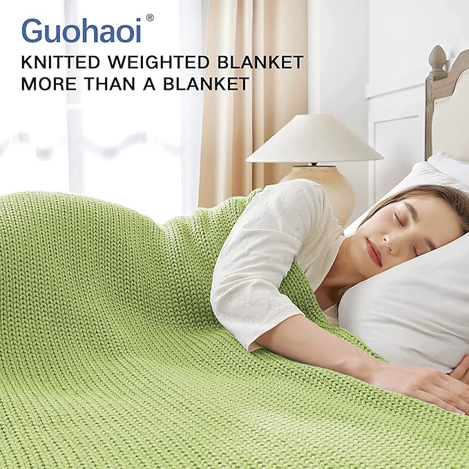 Guohaoi Knitted Weighted Blanket for Adults (Light Green 50"x75" 12lbs) No Beads Cooling Throw Blanket for Hot Sleepers, Home Decor Breathable Chunky Knit Heavy Blanket Use on Full Size Bed