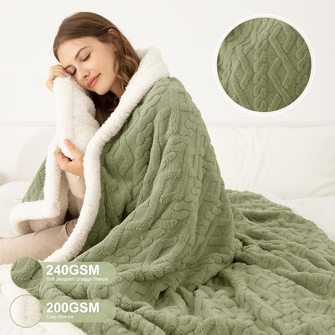 Queen Size Heated Blanket 84"X90" Green - Soft Thick Warm Sherpa Electric Blanket for Winter with Dual Control, 5 Fast Heating Levels & 10hrs Auto Off, Washable & ETL Certified for Bed