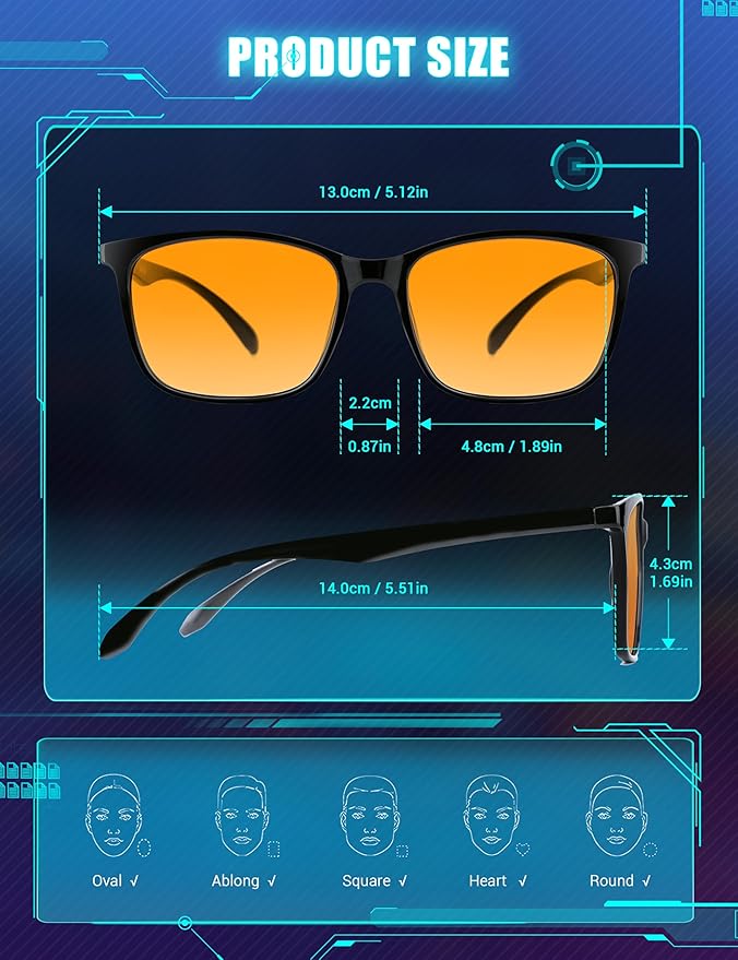 TIJN Blue Light Blocking Glasses for Men Women - Dual AR Coatings Amber Lens for Computer Gaming - Screen Fatigue & UV Protection - 2 Pack