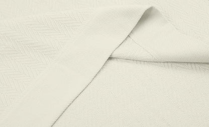 Threadmill Luxury Cotton Blankets for King Size Bed | All-Season Cozy 100% Cotton King Size Blanket | Herringbone Soft Fall Thermal Blanket fits Cal King Size Bed | Tusk White