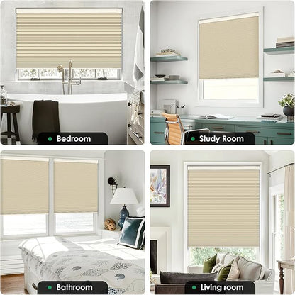 LazBlinds No Tools No Drill Cordless Cellular Shades, Blackout Light Blocking Honeycomb Shades for Home, Thermal Insulation Blinds for Windows, 42" W x 48" H, Beige