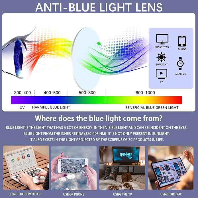VIDEBLA 5 Pack Blue Light Blocking Reading Glasses,Spring Hinge Readers for Women Men,Anti UV Ray Filter Nerd Eyeglasses