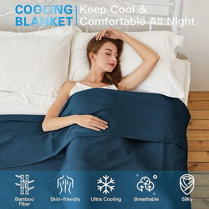 AmyHomie Cooling Blanket Queen Size, 100% Rayon Derived from Bamboo, Cool Summer Blanket for Hot Sleepers, Soft Comfy Lightweight Blankets for All Seasons(Navy, 90×90in)