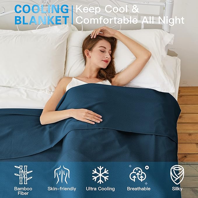 AmyHomie Cooling Blankets, 100% Rayon Derived from Bamboo, Cool Summer Blanket for Hot Sleepers, Soft Comfy Lightweight Blankets for All Seasons(Navy, 90×108 in)