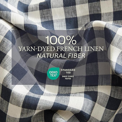 DAPU Linen Duvet Cover King,Yarn Dyed Gingham Check Plaid 100% Washed Linen Bedding with Envelope Closure,3 PCs Soft Linen Duvet Cover Set, Geometric Checkered Pattern in Navy Blue & White,King Size