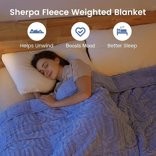 Sherpa Fleece Adult Weighted Blanket Great for Sleep, 20 lbs Dual Sided Soft Fuzzy Heavy Blankets for Couch Bed Sofa, Cozy Warm Fluffy Arched Jacquard Throw for Winter (Blue, 60" x 80", 20 Pounds)