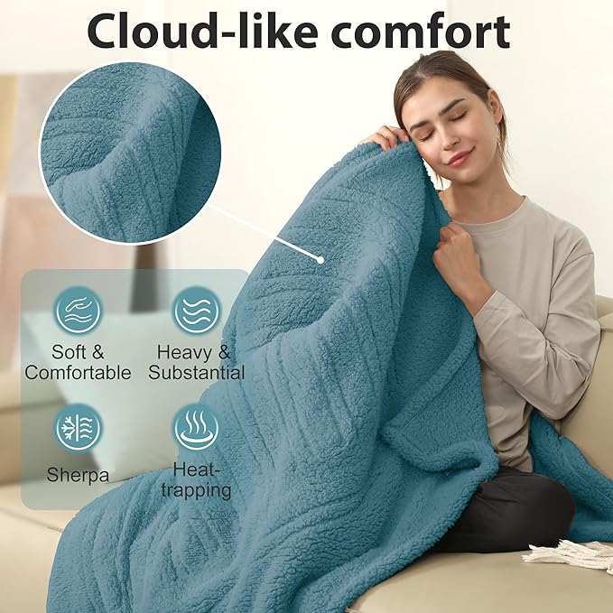 Queen Heated Blanket with 2 Controllers, 84"x 90" Large Electric Blanket, 5 Heat Settings, 10H Auto Shut Off, Machine Washable, Slate Blue
