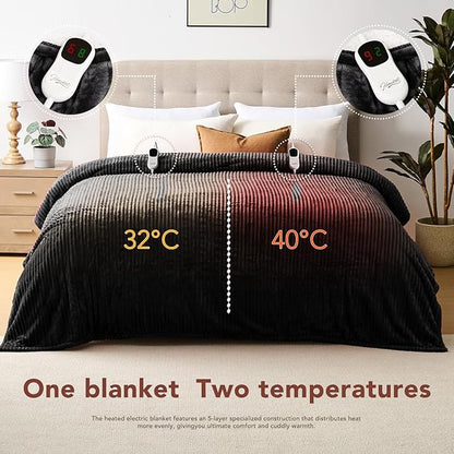 Homemate Electric Heated Blanket King Size - 100"x90" Heating Blanket King Size Dual Control 1/2/4/6/8 Hours Auto-Off 10 Heat Level Over-Heat Protection Soft Flannel Sherpa ETL Certification