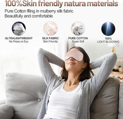 Silk Eye Sleep Mask - Adjustable Strap, Comfortable & Soft Satin Eye Mask, Blindfold Eyeshade for Men & Women for A Full Night's Sleep (Pink)