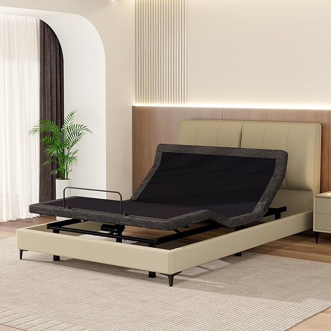 MUUEGM Adjustable Bed Base Frame, Ergonomic Electric Bed Bases with Wireless Remote Control and Head-Pillow-tilt, USB A&C, Massage, Zero Gravity, Anti-Snore, Queen