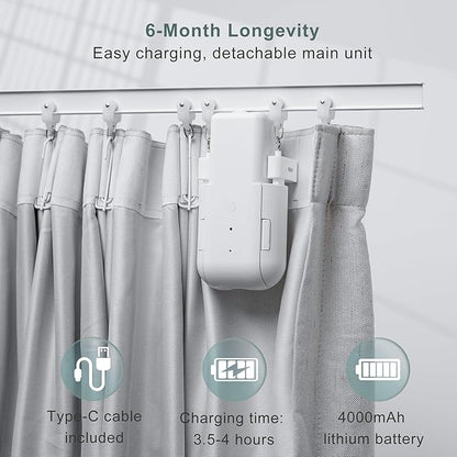 Automatic Curtain Opener Electric: Smart Remote Control Closer｜Long-Lasting Battery/Type-C｜No Drill for 8-40mm Roman Rods/T-Tracks & U-Rails｜Quiet Motor Robot for Bedroom/living room