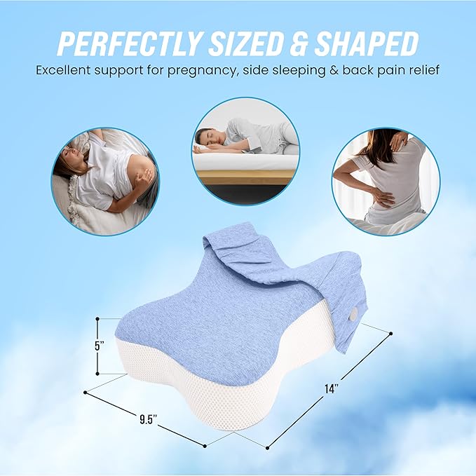 Lumia Wellness Orthopedic Long 14" Knee Pillow for Side Sleepers, Contoured Support Thighs & Knees for Sciatica,Back Hip - Soothing Joint Pain Relief, Leg Pillow for Pregnancy (Blue)
