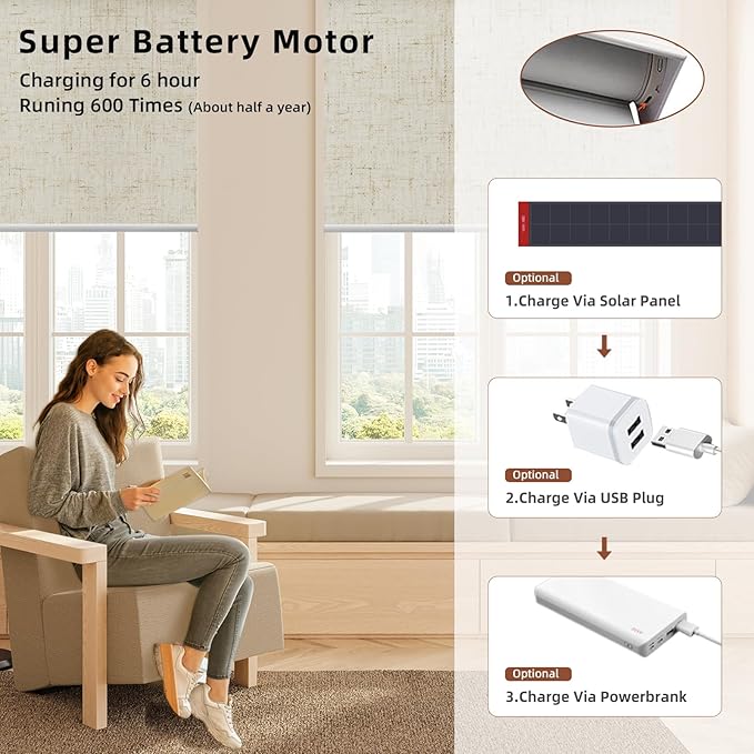 Motorized Blinds Roller Shade with Remote: Canisteo Automatic Smart Blind for Windows 100% Blackout, Electric Blinds Compatible with Alexa/Google Home/Apple Homekit, Customized Size, Linen Stone