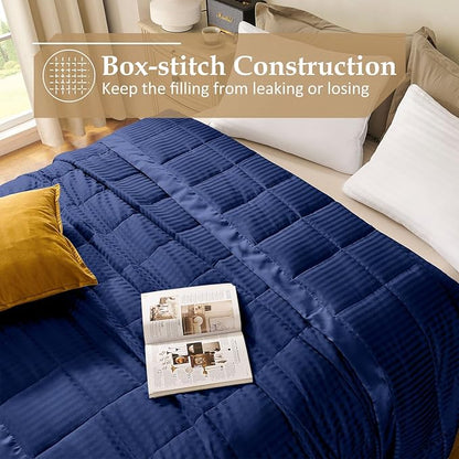 downluxe Queen Size Blanket with Satin Trim, Lightweight Down Alternative Blankets Queen Size for All Season, Machine Washable (Navy, 90x90 Inch)
