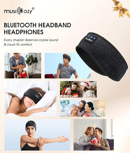 MUSICOZY Sleep Headphones Bluetooth 5.4 Headband, Wireless Earphones Music Sleep Earbuds Sleeping Eye Mask with HD Stereo Speakers for Workout Running Travel Yoga, Ideal Gifts for Men Women(Black)