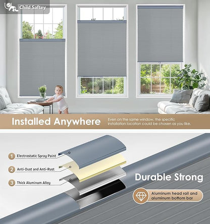 LazBlinds No Tools No Drill Cordless Cellular Shades, Light Filtering Honeycomb Shades for Home, Thermal Insulation Blinds for Windows, 38" W x 48" H, Dark Grey