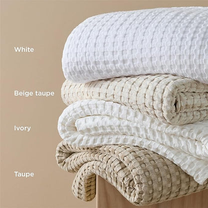 Bedsure Cooling Cotton Waffle Queen Size Blanket -Lightweight Breathable Blanket of Rayon Derived from Bamboo for Hot Sleepers, Luxury Throws for Bed, Couch and Sofa, Light Brown, 90x90 Inches