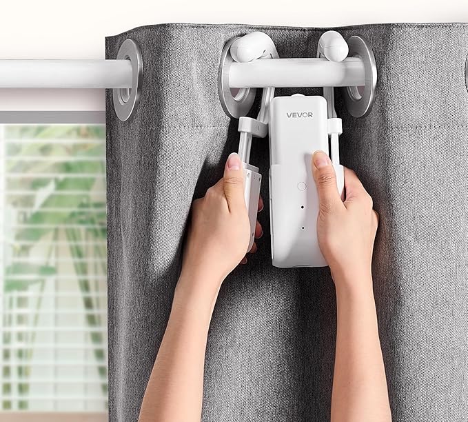 VEVOR Automatic Curtain Opener, 2 Pack, APP and Remote Control, Hub Included, Electric Smart Curtain Opener Compatible with Alexa and Google Home, Timed Opening and Closing, for Roman Rods, U/I Rails
