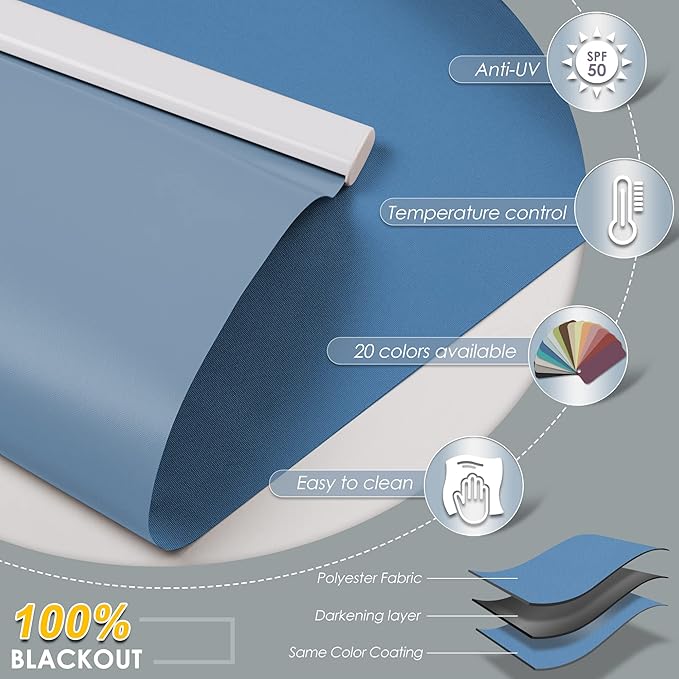 Allesin Motorized Roller Shade Work with Alexa for Window, 100% Blackout Smart Shades Cordless with Remote Control, Electric Automated Blinds for Window, Customized Size for Smart Home (Sea Blue)